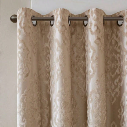 Knitted Jacquard Damask Total Blackout Grommet Top Curtain Panel Pair2 Pcs Window Panels