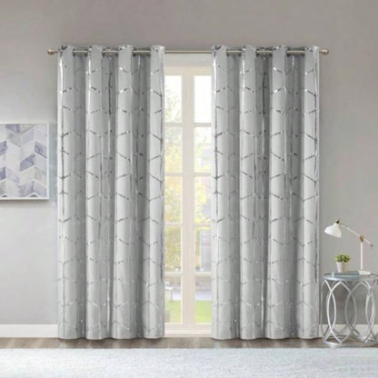 Total Blackout Metallic Print Grommet Top Curtain Panel Pair2 Pcs Window Panels