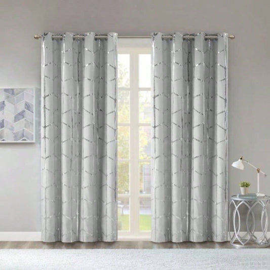Total Blackout Metallic Print Grommet Top Curtain Panel Pair2 Pcs Window Panels