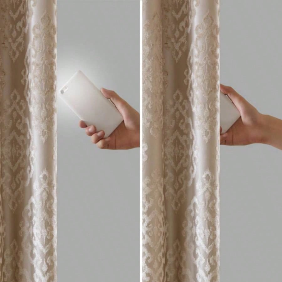 Knitted Jacquard Damask Total Blackout Grommet Top Curtain Panel Pair2 Pcs Window Panels