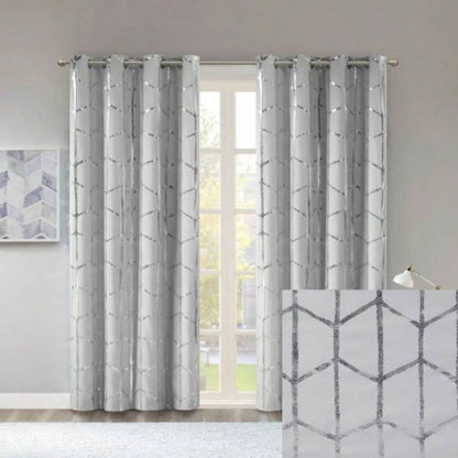 Total Blackout Metallic Print Grommet Top Curtain Panel Pair2 Pcs Window Panels