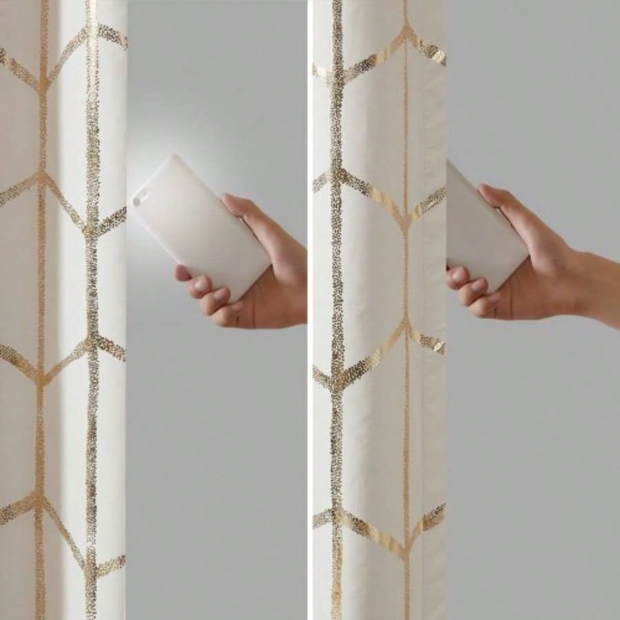 Total Blackout Metallic Print Grommet Top Curtain Panel Pair2 Pcs Window Panels