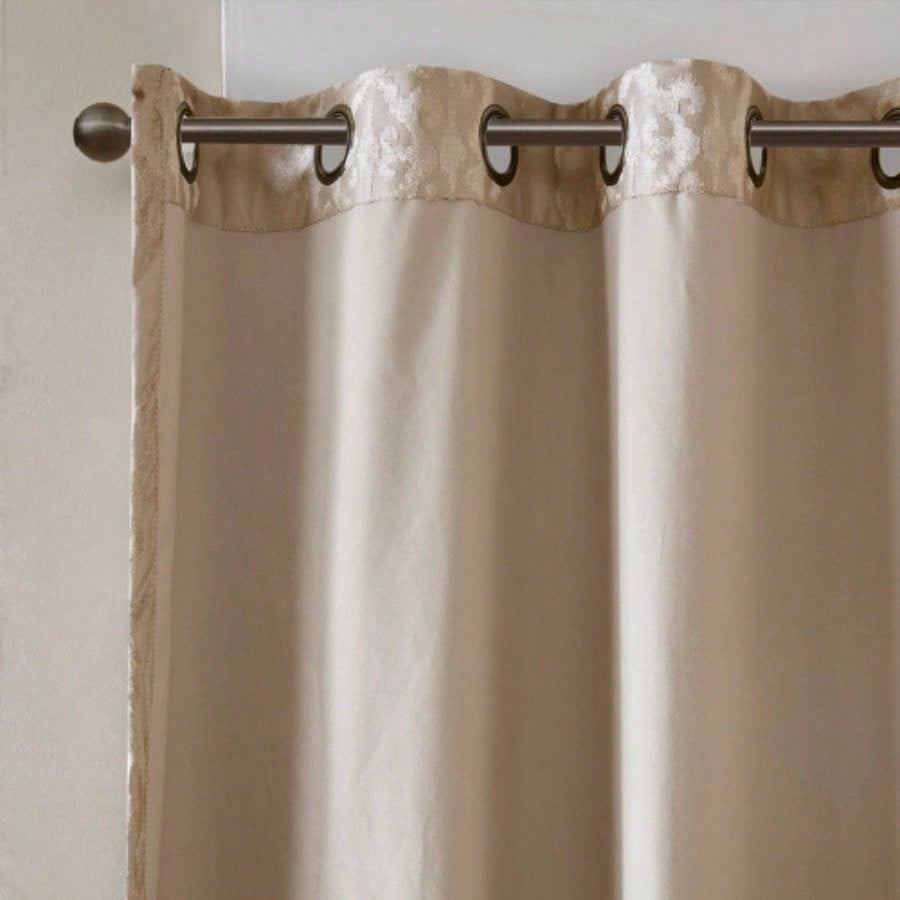 Knitted Jacquard Damask Total Blackout Grommet Top Curtain Panel Pair2 Pcs Window Panels