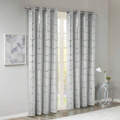 Total Blackout Metallic Print Grommet Top Curtain Panel Pair2 Pcs Window Panels