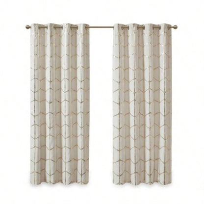Total Blackout Metallic Print Grommet Top Curtain Panel Pair2 Pcs Window Panels