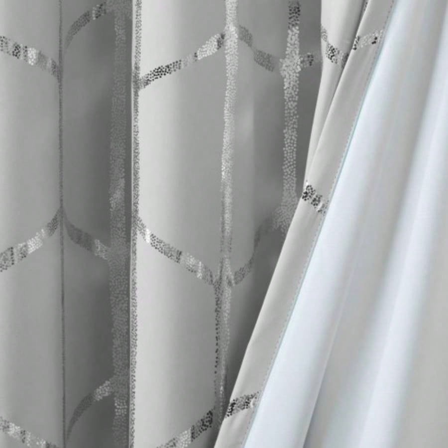 Total Blackout Metallic Print Grommet Top Curtain Panel Pair2 Pcs Window Panels