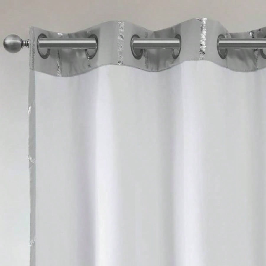 Total Blackout Metallic Print Grommet Top Curtain Panel Pair2 Pcs Window Panels