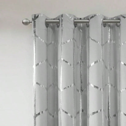 Total Blackout Metallic Print Grommet Top Curtain Panel Pair2 Pcs Window Panels