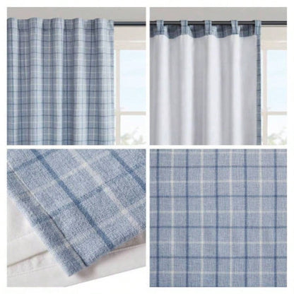 1PC 50x108 Plaid Rod Pocket and Back Tab Curtain Panel with Fleece Lining