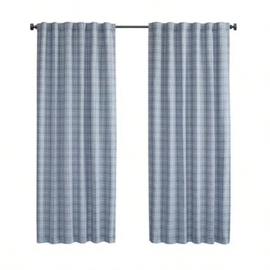 1PC 50x108 Plaid Rod Pocket and Back Tab Curtain Panel with Fleece Lining
