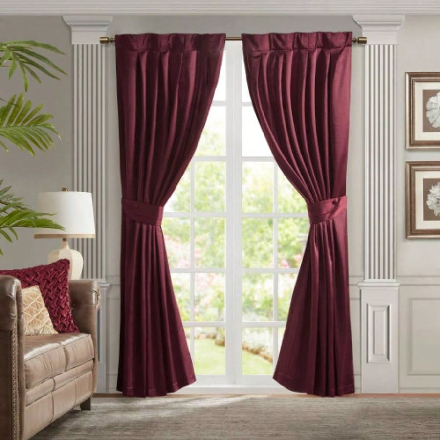 Pleat Curtain Panel with Tieback Single Burgundy 52x96