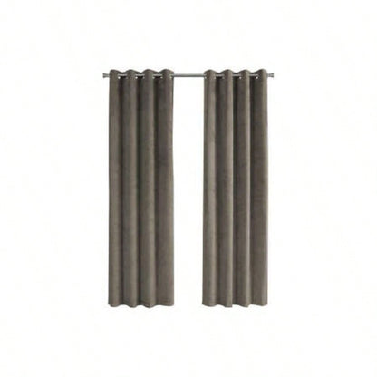 Curtain Panel, 2pcs Set, 54 X 95l, Room Darkening, Grommet, Living Room, Bedroom, Kitchen, Beige Velvet, Contemporary, Modern