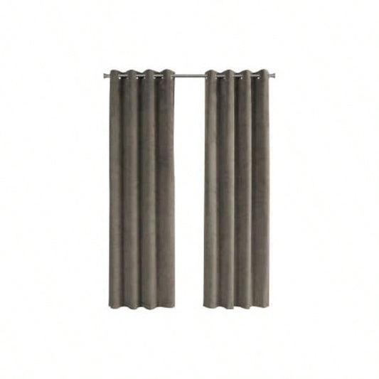 Curtain Panel, 2pcs Set, 54 X 95l, Room Darkening, Grommet, Living Room, Bedroom, Kitchen, Beige Velvet, Contemporary, Modern