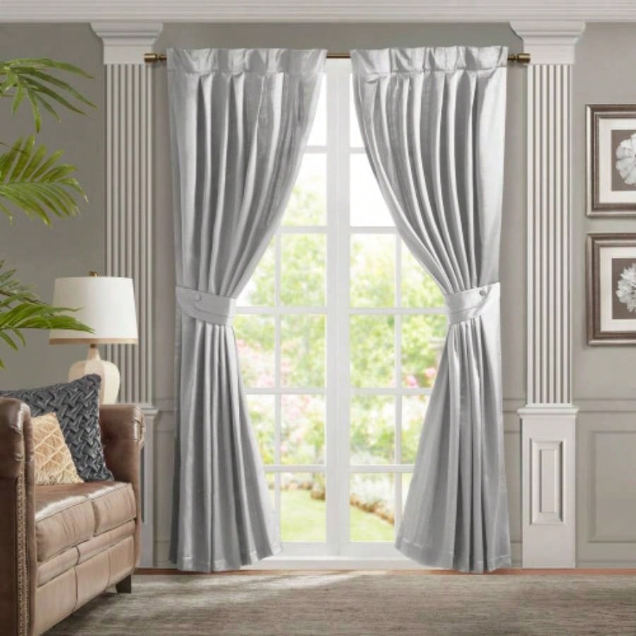 Pleat Curtain Panel with Tieback Single Silver 52x96