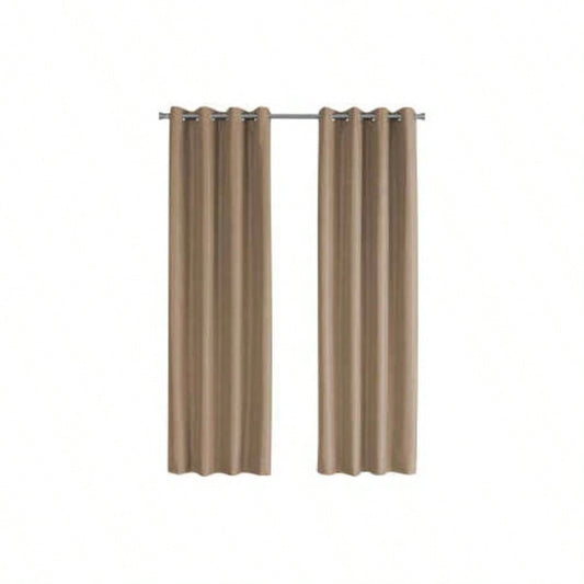 Curtain Panel, 2pcs Set, 54 X 95l, Blackout, Grommet, Living Room, Bedroom, Kitchen, Brown Thermal Insulation Polyester, Contemporary, Modern