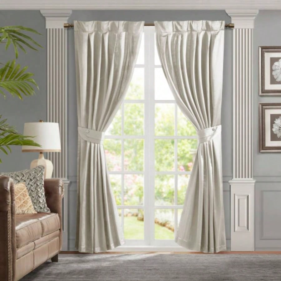 Pleat Curtain Panel with Tieback Single White 52x96