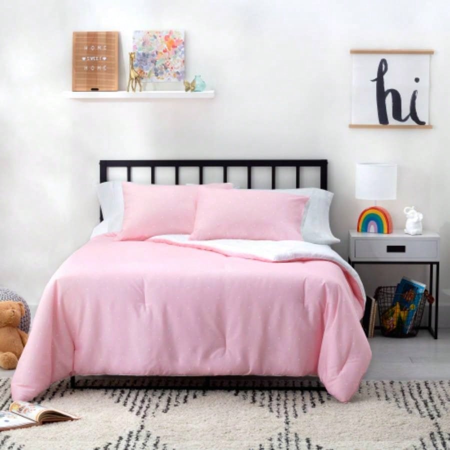 Linenspa Microfiber Designer Comforter - Polka, Cal King, Pink