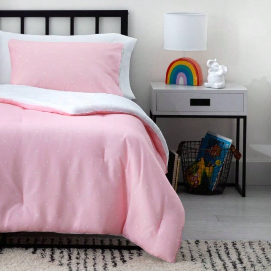 Linenspa Microfiber Designer Comforter - Polka, Cal King, Pink