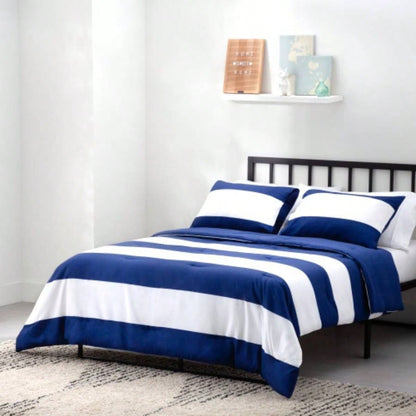Linenspa Microfiber Designer Comforter - Rugby Stripe, Cal King, Navy