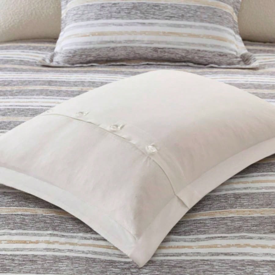 Oversized Chenille Jacquard Striped Comforter Set with Euro Shams and Throw Pillows