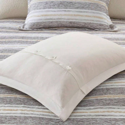 Oversized Chenille Jacquard Striped Comforter Set with Euro Shams and Throw Pillows