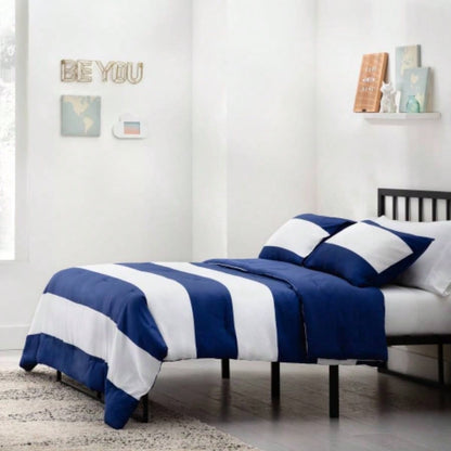 Linenspa Microfiber Designer Comforter - Rugby Stripe, Cal King, Navy