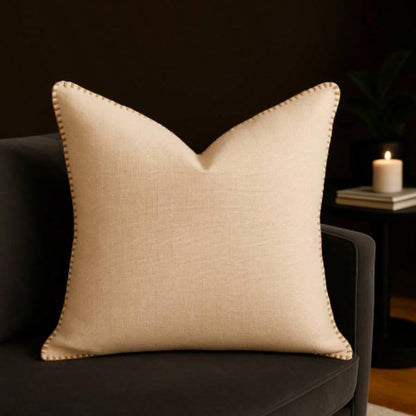 Homey COZY Ivory Linen - Style Throw Pillow - With Decorative Stitching a Refined, Natural Look