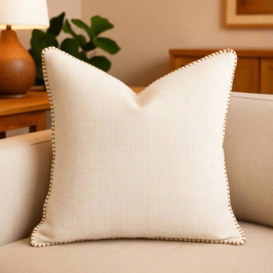 Homey COZY Ivory Linen - Style Throw Pillow - With Decorative Stitching a Refined, Natural Look