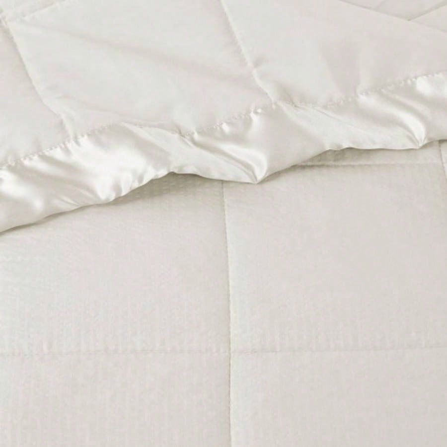 Oversized Down Blanket with Satin Trim Ivory King