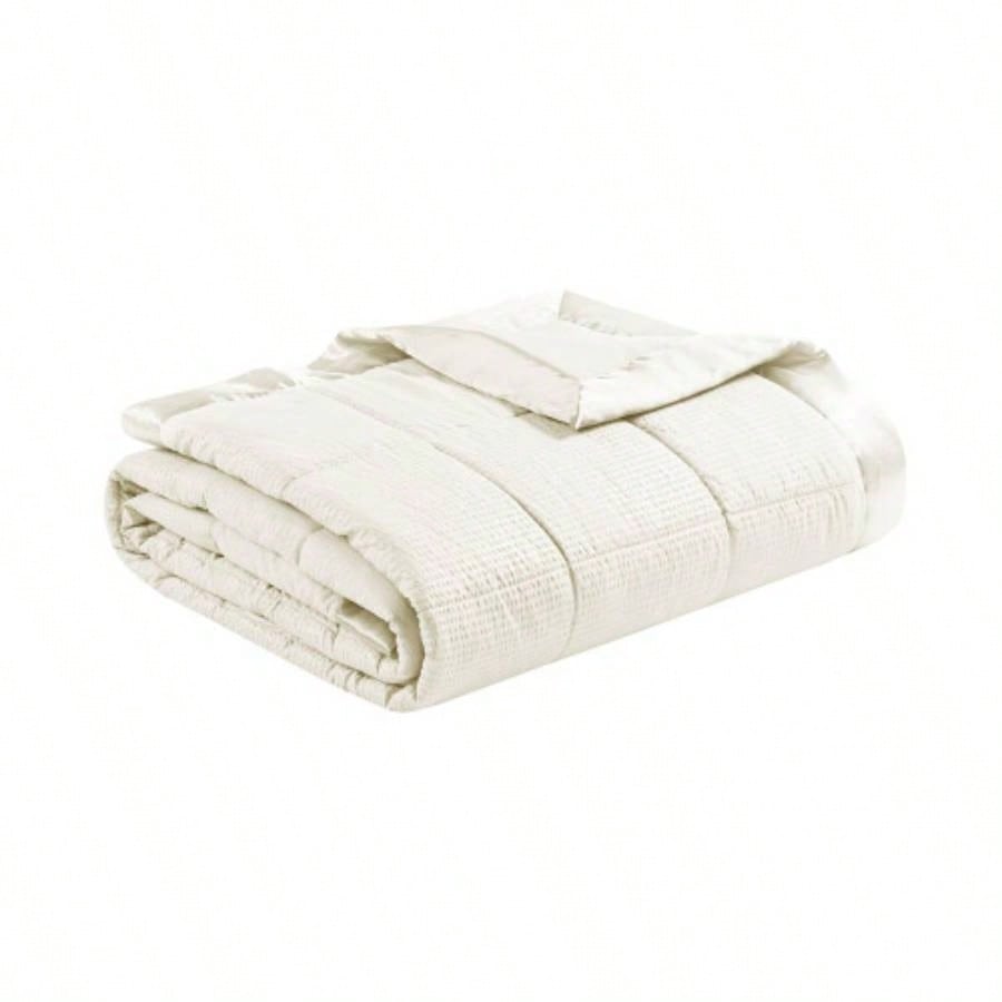 Oversized Down Blanket with Satin Trim Ivory King