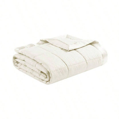 Oversized Down Blanket with Satin Trim Ivory King