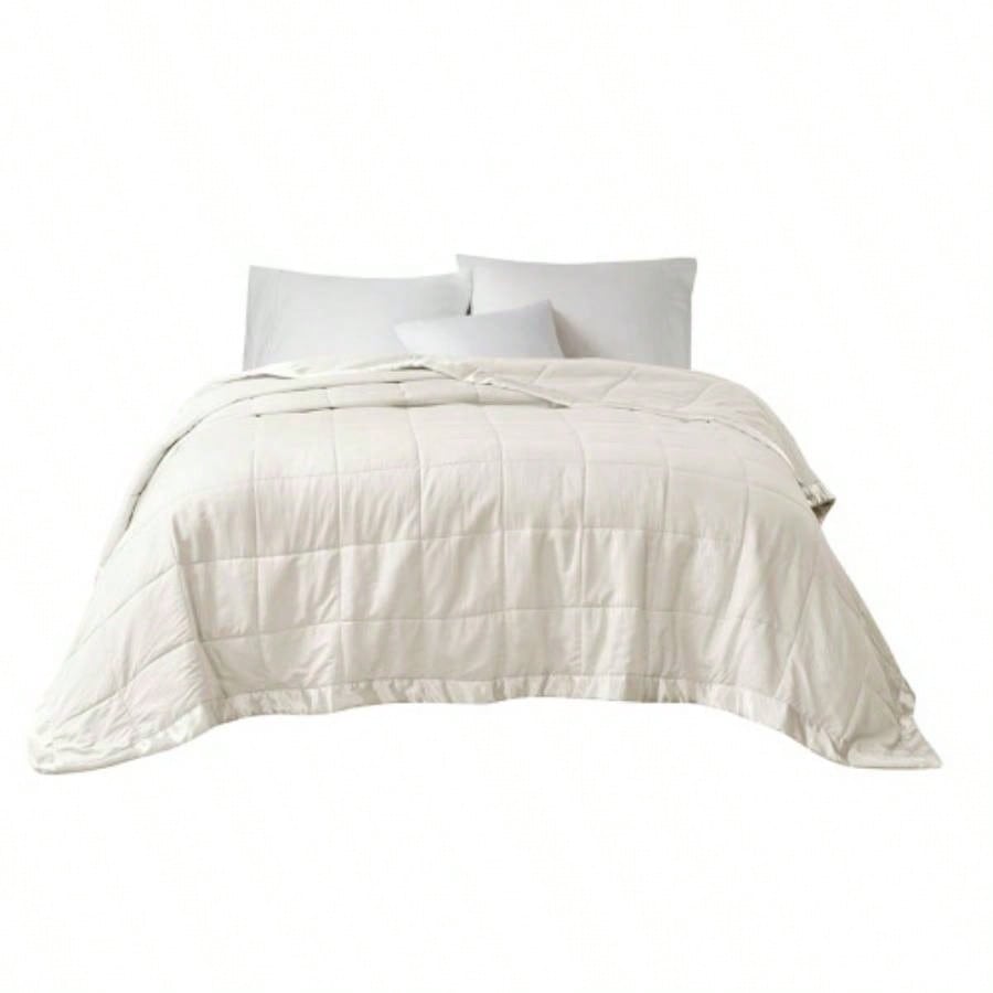 Oversized Down Blanket with Satin Trim Ivory King
