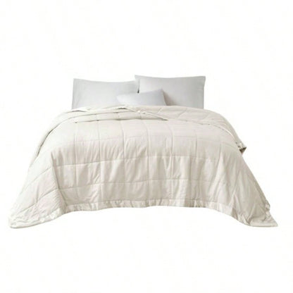 Oversized Down Blanket with Satin Trim Ivory King