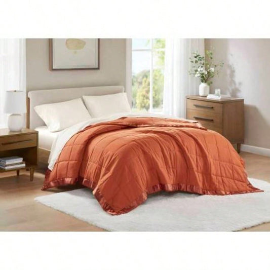 1 PCS King Lightweight Down Blanket with Satin Trim Orange