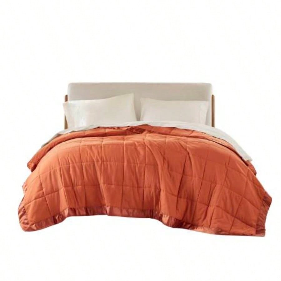 1 PCS King Lightweight Down Blanket with Satin Trim Orange