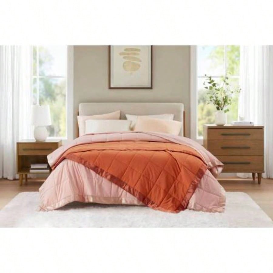 1 PCS King Lightweight Down Blanket with Satin Trim Orange