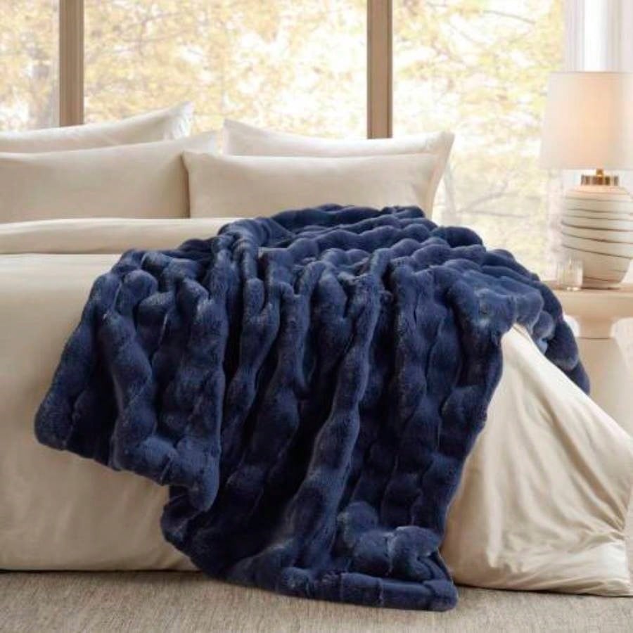 1 PC 50x60 Faux Fur Throw Navy