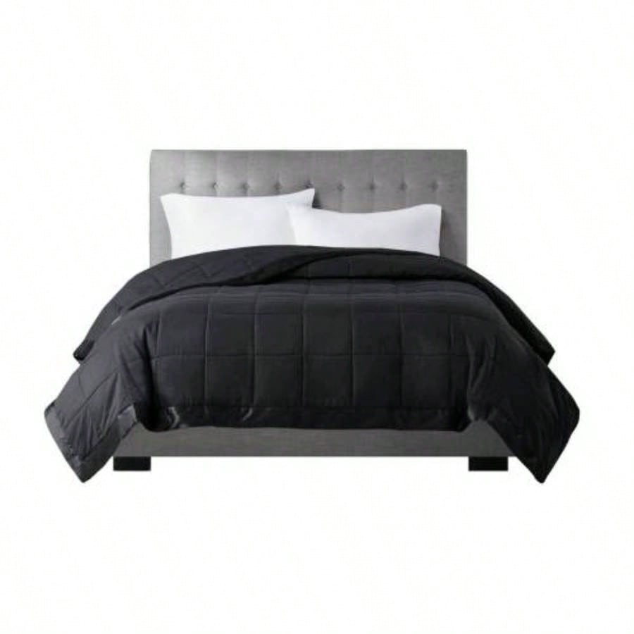 Lightweight Down Blanket with Satin Trim Black King