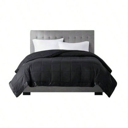 Lightweight Down Blanket with Satin Trim Black King