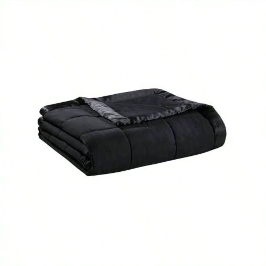 Lightweight Down Blanket with Satin Trim Black King