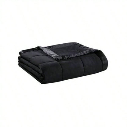 Lightweight Down Blanket with Satin Trim Black King