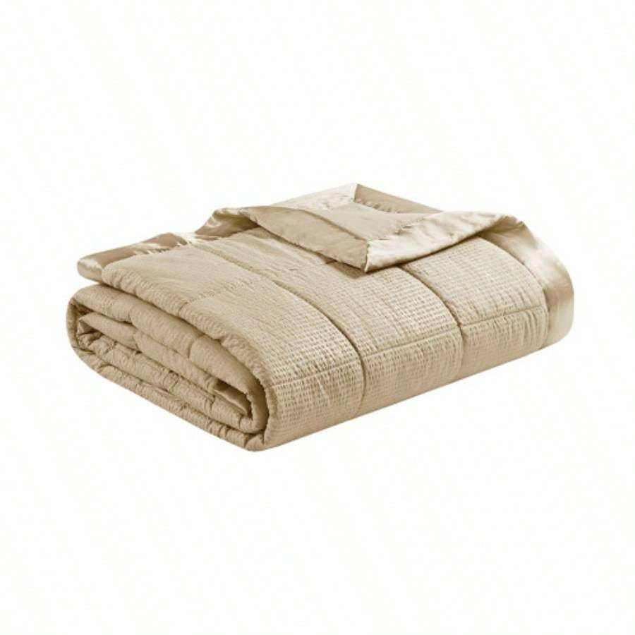 Oversized Down Blanket with Satin Trim Taupe King