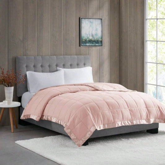 Lightweight Down Blanket with Satin Trim Blush King