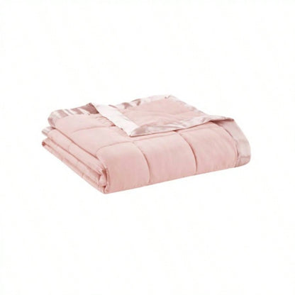 Lightweight Down Blanket with Satin Trim Blush King
