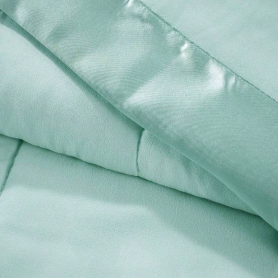 Lightweight Down Blanket with Satin Trim Seafoam King