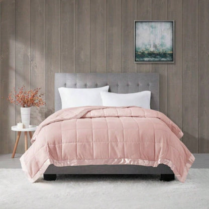 Lightweight Down Blanket with Satin Trim Blush King