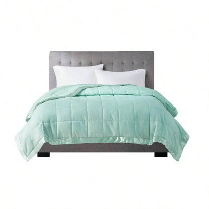 Lightweight Down Blanket with Satin Trim Seafoam King