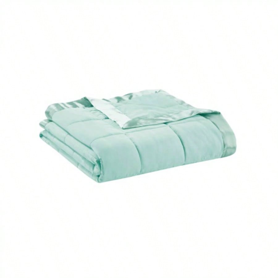 Lightweight Down Blanket with Satin Trim Seafoam King