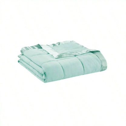 Lightweight Down Blanket with Satin Trim Seafoam King