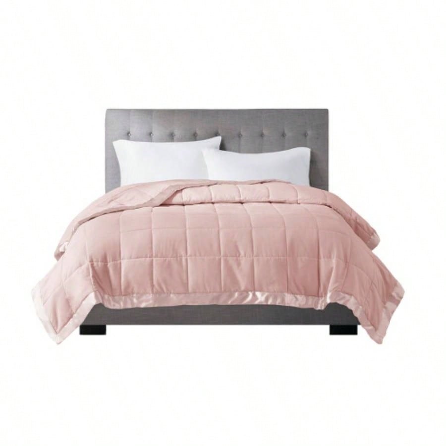 Lightweight Down Blanket with Satin Trim Blush King